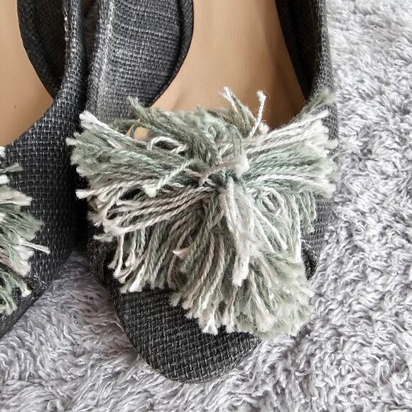 Zara Women's Peep‎ Toe Pom Pom Slip On Pump Wedge Espadrille Sandals 37 Sz 6.5 - Picture 4 of 6